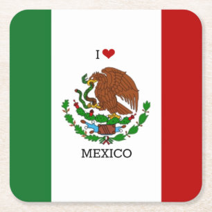 Porta-copo De Papel Quadrado eu amo o méxico - bandeira mexicana,