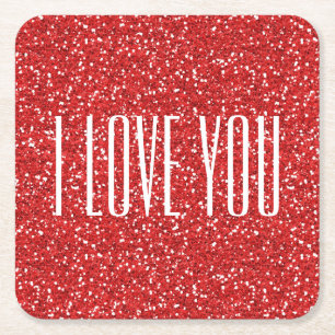 Porta-copo De Papel Quadrado Eu Amo Você Falsa Glitter ou Seu Próprio Texto