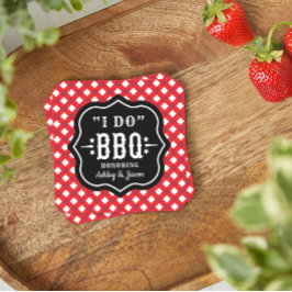 Porta-copo De Papel Quadrado Eu Faço Churrasco Vermelho Gingham Casamento