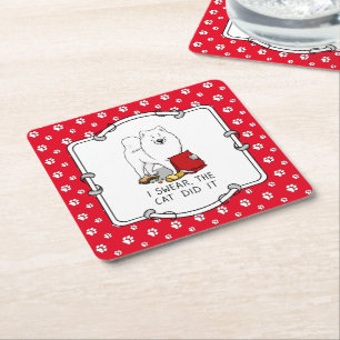 Porta-copo De Papel Quadrado Eu Juro Que O Gato Samoyed Cachorro Engraçado