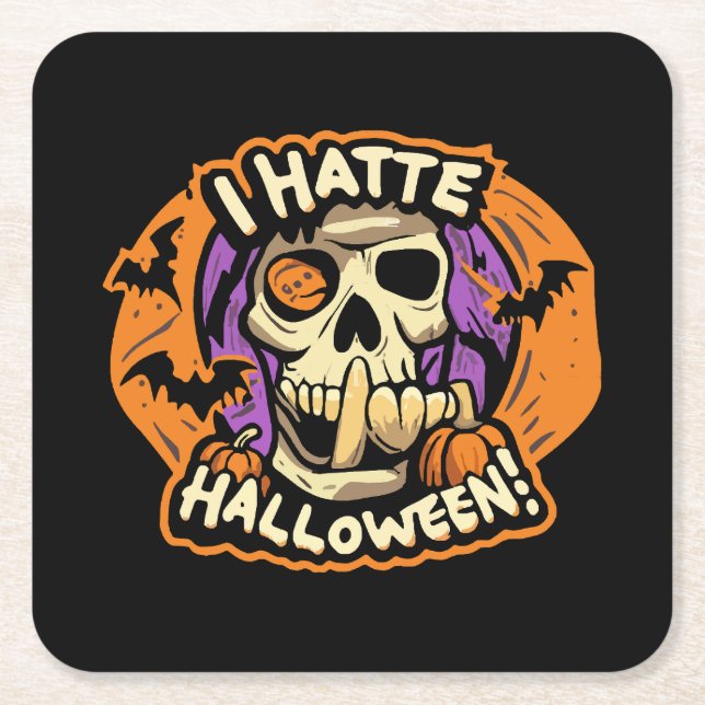 Porta-copo De Papel Quadrado eu odeio o halloween (Frente)