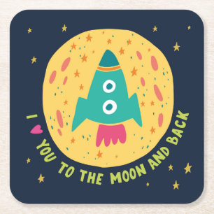 Porta-copo De Papel Quadrado Eu Te Amo Na Lua E Na Volta Do Rocketship