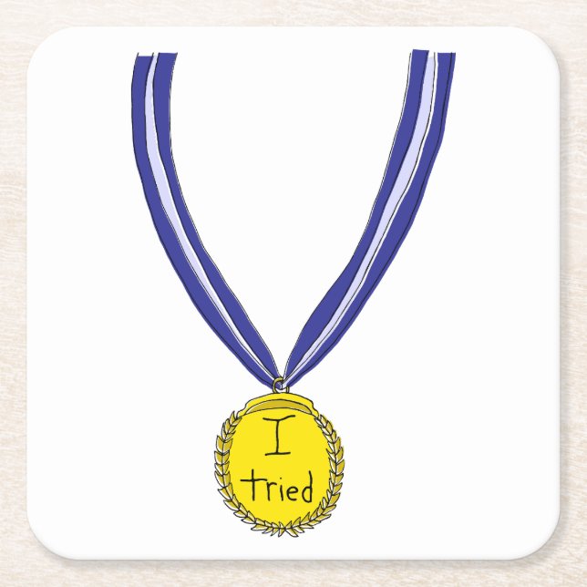 Porta-copo De Papel Quadrado Eu Tentei Medalha (Frente)