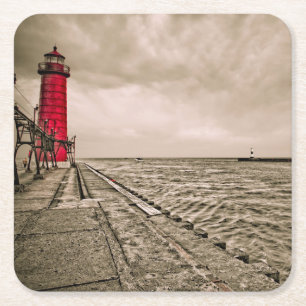 Porta-copo De Papel Quadrado EUA, Michigan, Farol de Grand Haven