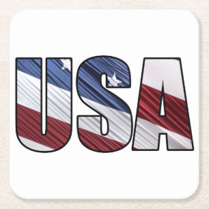 Porta-copo De Papel Quadrado EUA na bandeira patriótica americana branca e azu