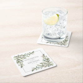 Porta-copo De Papel Quadrado Eucalipto Botânico Casamento Verde Salvia