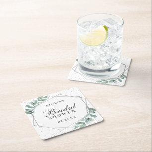 Porta-copo De Papel Quadrado Eucalipto Geométrico com Folha de Prata para Noiva