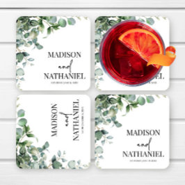 Porta-copo De Papel Quadrado Eucalipto Verde Deixa Casamento Botânico Verde