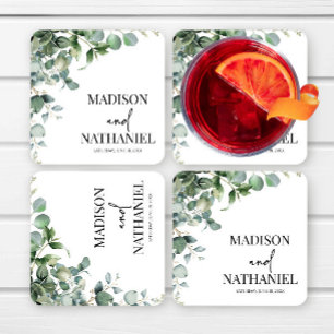 Porta-copo De Papel Quadrado Eucalipto Verde Deixa Casamento Botânico Verde