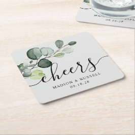 Porta-copo De Papel Quadrado Eucalipto Verde Favores de Casamento 