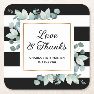 Porta-copo De Papel Quadrado Eucalyptus Greenery Casamento Negro e Branco