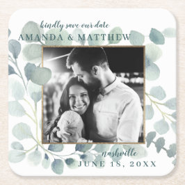 Porta-copo De Papel Quadrado Eucalyptus Greenery Watercolor Foliage Dusty Blue