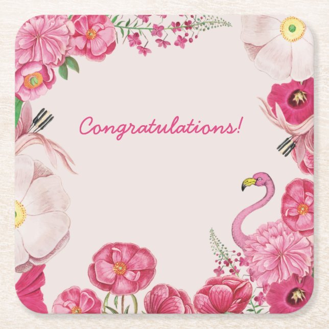 Porta-copo De Papel Quadrado Evento Floral Personalizável (Frente)