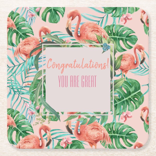 Porta-copo De Papel Quadrado Evento tropical personalizável (Frente)