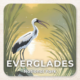 Porta-copo De Papel Quadrado Everglades National Park | Watercolor Stork