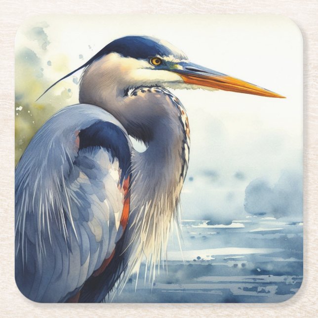 Porta-copo De Papel Quadrado Excelente Blue Heron Wildlife Wetlands Bird Art Na (Frente)