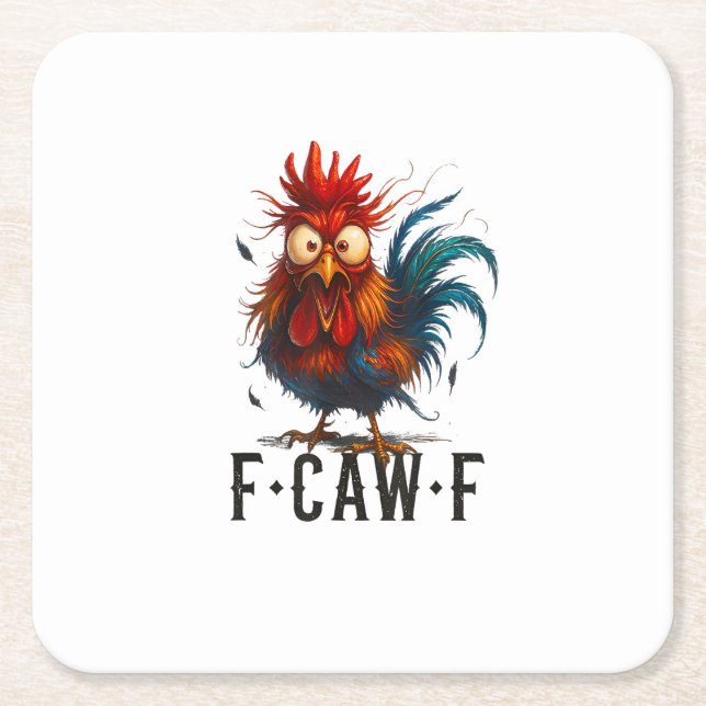 Porta-copo De Papel Quadrado F-Caw-F Chicken Rooster Funny Meme (Frente)