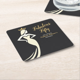 Porta-copo De Papel Quadrado Fabulous Fifty Queen Golden Black 50th Birthday