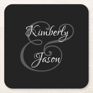 Porta-copo De Papel Quadrado Faça os nomes de script, branco e Cinza em preto