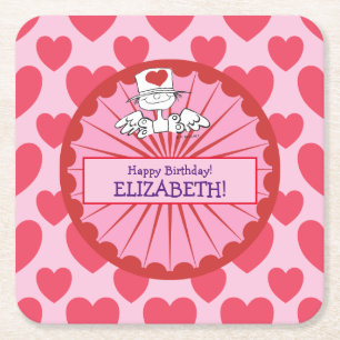 Porta-copo De Papel Quadrado "Fada do Coração" © Aniversário Personalizar