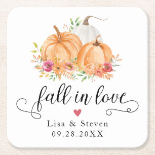 Porta-copo De Papel Quadrado Fall In Love Pumpkins Casamento