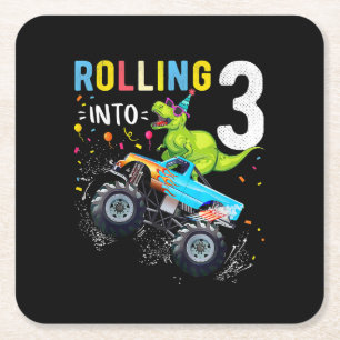 Porta-copo De Papel Quadrado Família de Caminhões Monstros Dinossauros, 3 anos