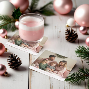 Porta-copo De Papel Quadrado Família de Floco de Neve Rosa Natal Foto de Natal