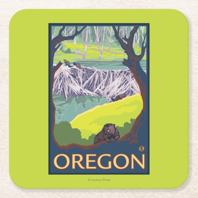 Porta-copo De Papel Quadrado Família dos castores (Frente)