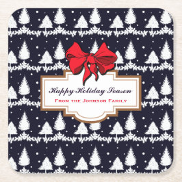 Porta-copo De Papel Quadrado Família Pine Trees e Snow Happy Holiday
