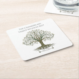 Porta-copo De Papel Quadrado Family Reunion Coaster – Symbolic Family Tree
