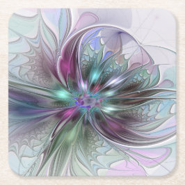 Porta-copo De Papel Quadrado Fantasia Abstrata Colorida Moderna Floral Fractal