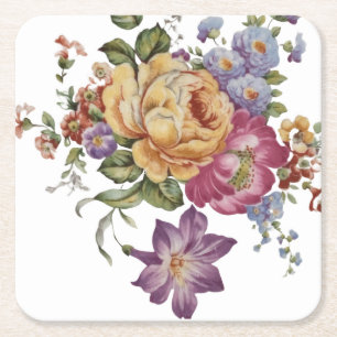 Porta-copo De Papel Quadrado Fantasia Floral 
