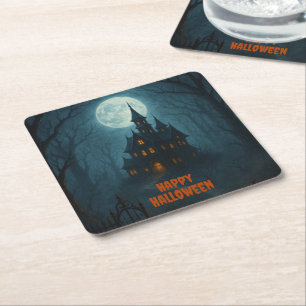 Porta-copo De Papel Quadrado Fantasia Gótica   Castelo assombrado e Misty Moonl