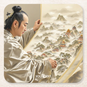 Porta-copo De Papel Quadrado Fantasia Paisagem Pintor Japonês Fofo