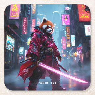 Porta-copo De Papel Quadrado Fantasia Panda Vermelho Samurai Fofo