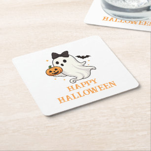 Porta-copo De Papel Quadrado Fantasma Bonito com Arco e Pumpkin Dia das Bruxa