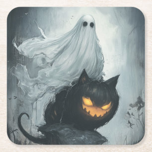 Porta-copo De Papel Quadrado Fantasma das Halloween Andando a Gato Negro