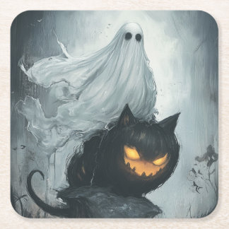 Porta-copo De Papel Quadrado Fantasma das Halloween Andando a Gato Negro