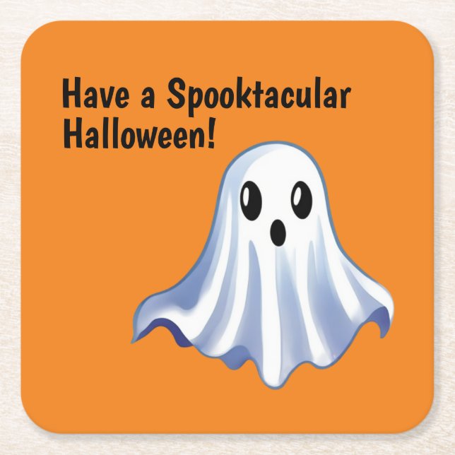 Porta-copo De Papel Quadrado Fantasma do Bom Halloween (Frente)