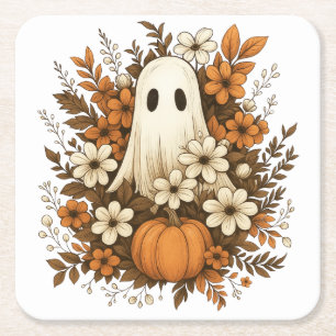 Porta-copo De Papel Quadrado Fantasma Fofo Com Abóbora E Flores De Outono – Hal