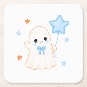 Porta-copo De Papel Quadrado Fantasminha Little Boo   Chá de Bebê de Menino de 