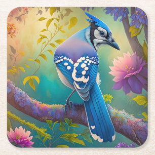 Porta-copo De Papel Quadrado Fantasy Birds Blue Jay