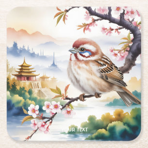 Porta-copo De Papel Quadrado Fantasy Blossom de Ave Chinês Bonito