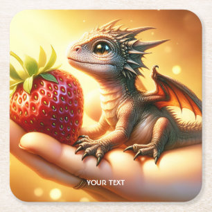 Porta-copo De Papel Quadrado Fantasy Cute Baby Dragon Strawberry