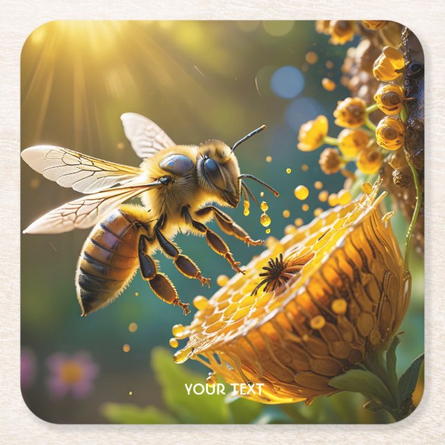 Porta-copo De Papel Quadrado Fantasy Cute Bee Flowers Sun (Frente)