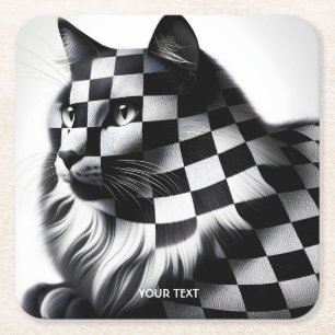 Porta-copo De Papel Quadrado Fantasy Cute Checkered Lovely Cat
