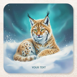 Porta-copo De Papel Quadrado Fantasy Cute Lynx Winter