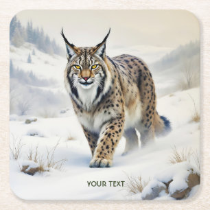 Porta-copo De Papel Quadrado Fantasy Cute Lynx Winter Snow