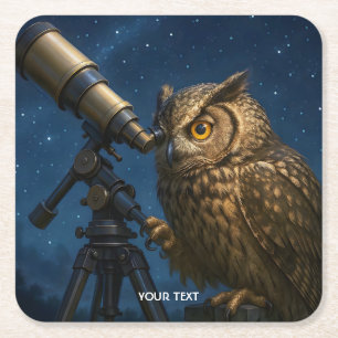 Porta-copo De Papel Quadrado Fantasy Cute Owl Telescope Night
