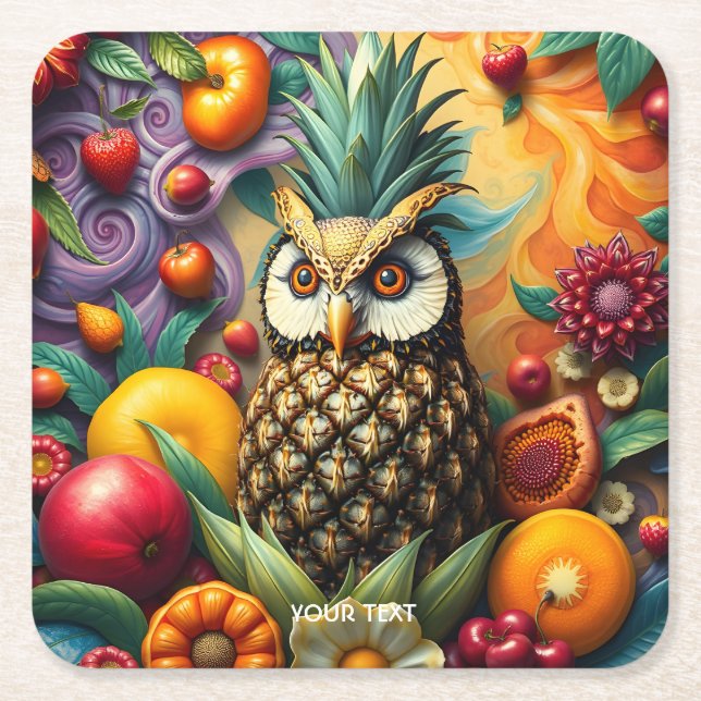 Porta-copo De Papel Quadrado Fantasy Cute Serene Pineapple Owl (Frente)